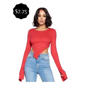 Red Long Sleeve Women's Crop Top